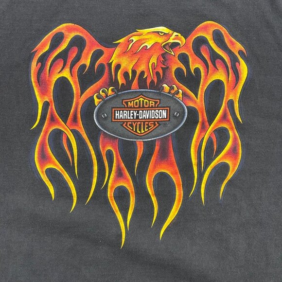 Vintage Harley Davidson Graphic Tee Mens 3XL XXXL Flames Eagle Short Sleeve y2k - Picture 3 of 9